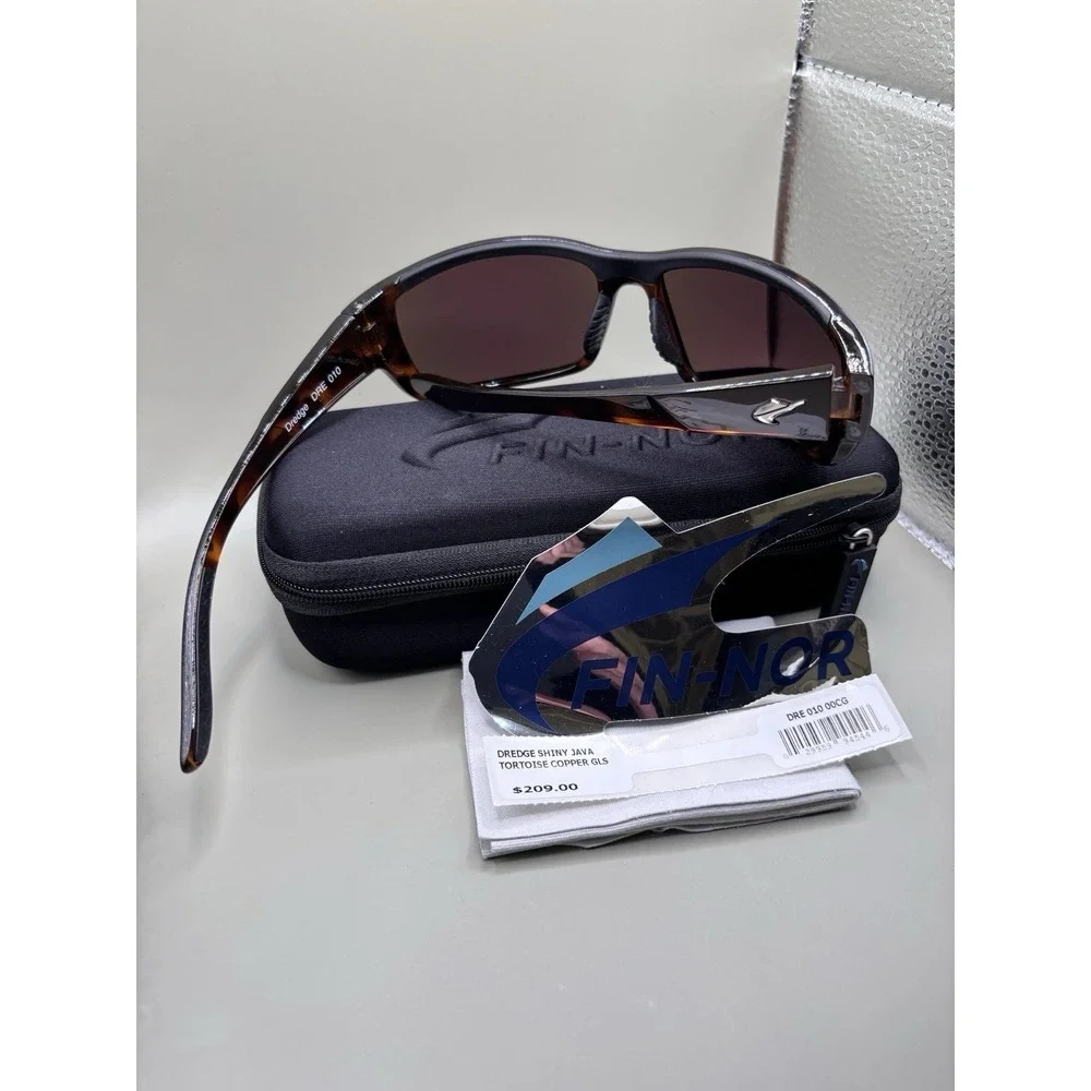 Authentic Fin-Nor‎ Dredge Sunglasses Shiny Java Tortoise Copper Glass Lens - NIB